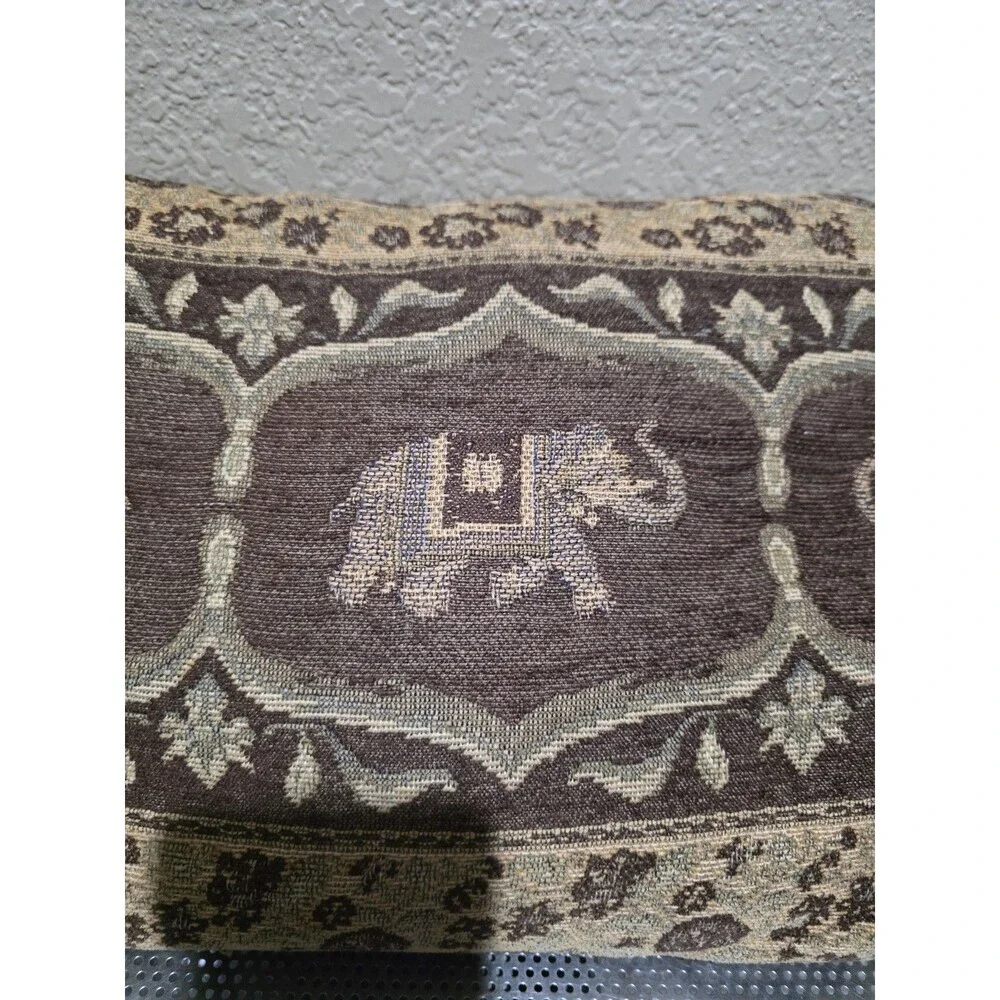 Pier One Tan Brown Elephant Decorative Pillow Beaded Sides 17